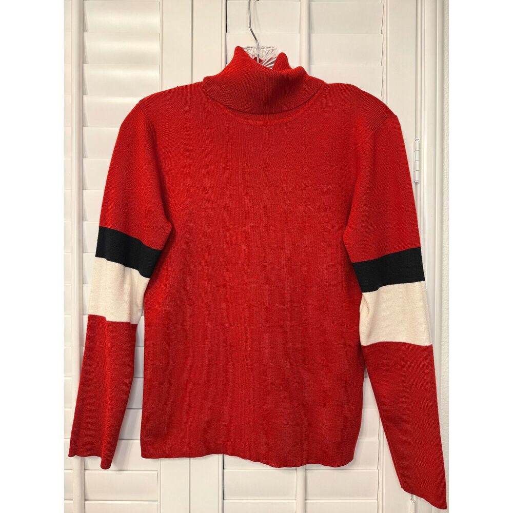 Vintage Eddie Bauer Colorblock Stretch Red Ribbed Turtleneck Sweater Size Large